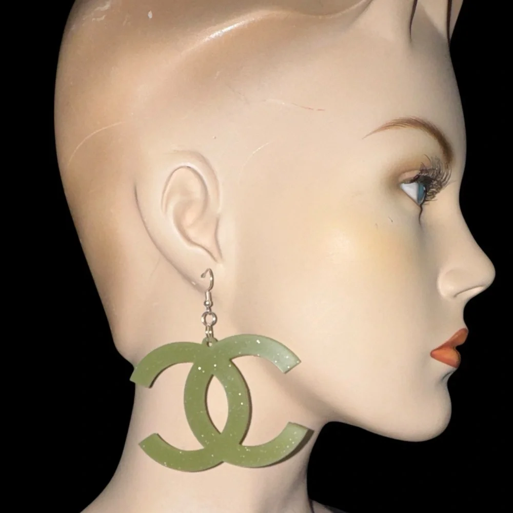 Streetwear Fashion Army Green Dangle Earrings - Picture 4 of 12